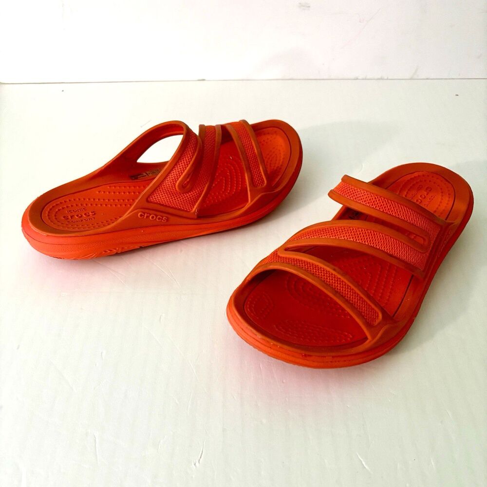Crocs Kadee II Orange Slides Sandals Girls Youth Size 4 Summer Vacation Beach - Picture 1 of 9